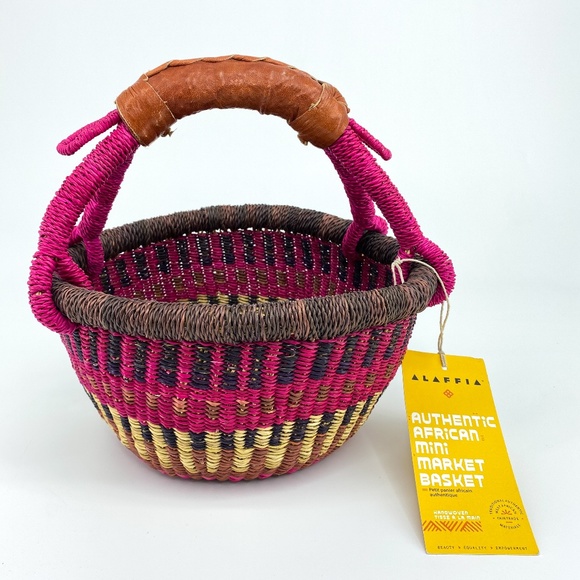 Alaffia Other - Alaffia Authentic African Mini Market Basket Handwoven Pink Purple Fair Trade